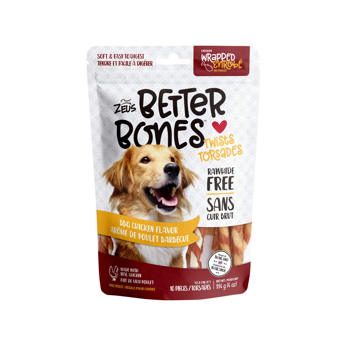 ZEUS Better Bones Dog Treats Rawhide Free Healthy Dog Treats BBQ Chicken Twists 10 Count